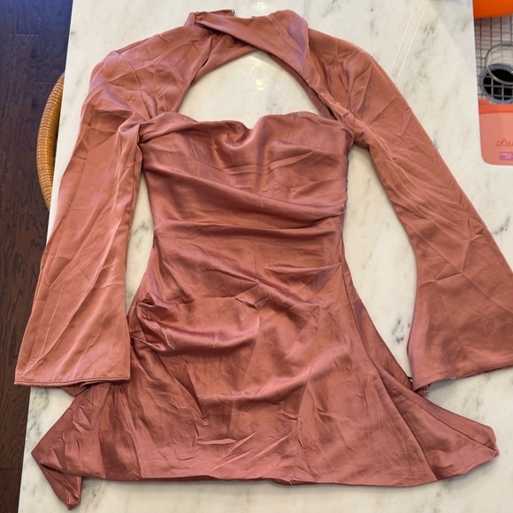 House of CB-Rose Toira Long Bell Sleeve Cutout Mini Draped Corset Cocktail Dress - Picture 2 of 5